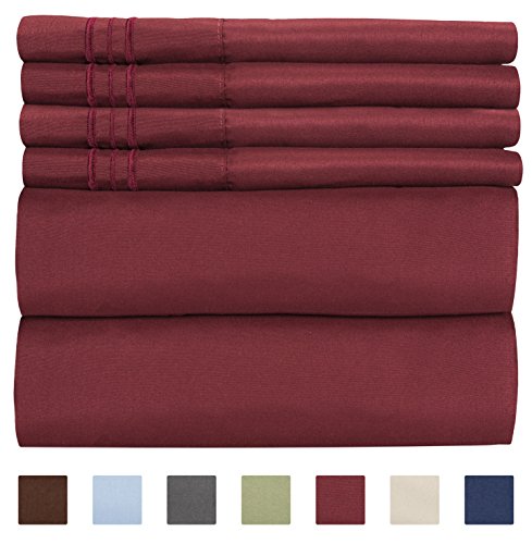 Book Cover King Size Sheet Set - 6 Piece Set - Hotel Luxury Bed Sheets - Extra Soft - Deep Pockets - Easy Fit - Breathable & Cooling Sheets - Wrinkle Free - Comfy - Burgundy Bed Sheets - Kings Sheets - 6 PC