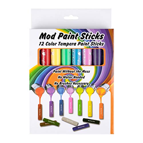 Book Cover Mod Paint Sticks - Washable Solid Tempera Paint Markers - Non-Toxic, Quick Drying, and No Mess Paint Sticks - Color Art Supplies Set for Kids and Families - (12 Pack) - ModFamily
