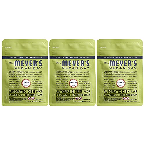 Book Cover Mrs. Meyer's Clean Day Automatic Dishwasher Pods, Cruelty Free Formula Dish Soap Tablets, Lemon Verbena Scent, 20 Count - Pack of 3 (60 Total Pods)