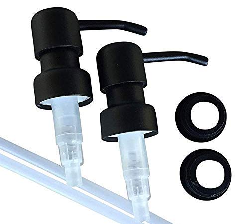 Black Soap Pumps with Collar Rings - 2pk - Replacement Pumps for Your Bottles, Mason Jars or Other DIY Soap or Lotion Dispensers