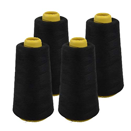 Book Cover 4 Pack of 6000 (24,000 Total) Yard Spools Black Sewing Thread All Purpose 100% Spun Polyester Overlock Cone