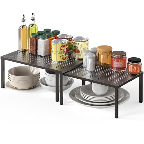 SimpleHouseware Expandable Stackable Kitchen Cabinet and Counter Shelf Organizer, Bronze