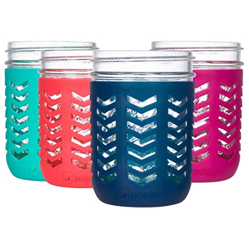 Book Cover JarJackets Silicone Mason Jar Protector Sleeve - Fits Ball, Kerr 16oz (1 pint) WIDE-Mouth Jars | Package of 4 (Multicolor) â€¦