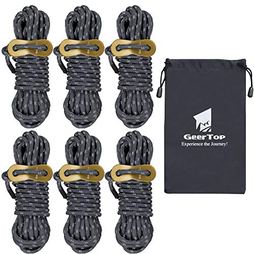 GEERTOP Reflective Guylines 4mm Lightweight Camp Ropes Tent Cords with Aluminum Adjuster Tensioner for Outdoor Camping Hiking Backpacking Survival Gear