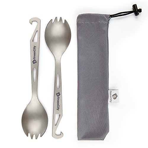 finessCity Titanium Spork (Spoon Fork) with Bottle Opener Extra Strong Ultra Lightweight (Ti), Healthy & Eco-Friendly Spoon, Fork & Bottle Opener for Travel/Camping in Easy to Store Cloth Case