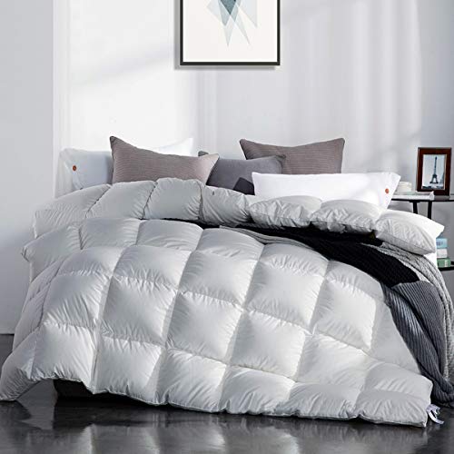 SNOWMAN All Seasons Goose Down Comforter King Size,Medium Warmth Fluffy Duvet Insert,100% Egyptian Cotton Shell Down Proof Fabric - 750 Fill Power (King,White)