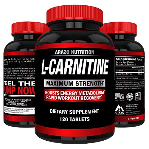 L-Carnitine 1000mg Servings 120 Tablets - Carnitine Amino Acid - Arazo Nutrition USA