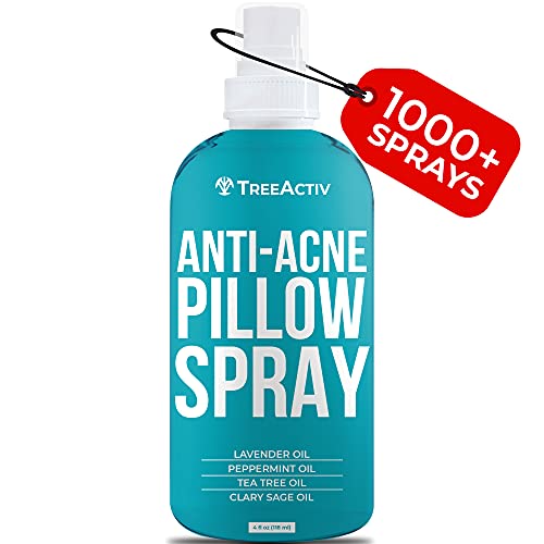 TreeActiv Anti-Acne Pillow Spray, Refreshing Blanket, Fabric, Linen Sheets, & Pillow Mist for Pimple Prevention, Travel Pillow Spray with Lavender & Tea Tree Oils for Deep Sleep, 1000 Sprays