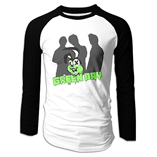 Creamfly Mens Warning Green Day Long Sleeve Raglan Baseball Tshirt L