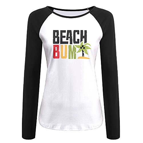 Creamfly Womens Beach Bum Letter Long Sleeve Raglan Baseball Tshirt L