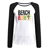Creamfly Womens Beach Bum Letter Long Sleeve Raglan Baseball Tshirt L