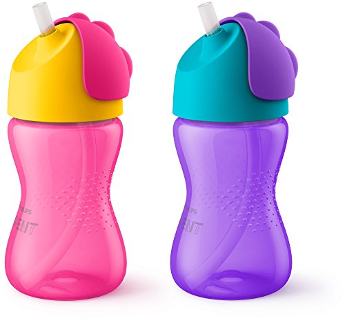 Book Cover Philips Avent My Bendy Straw Cup, 10oz, 2pk, Pink/Purple, SCF792/22