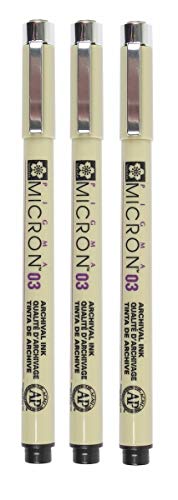 Book Cover Sakura Pigma Micron 03 - Pigment Fineliners - 0.35mm - Black [Pack of 3]