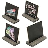 MyGift 4 Pack Small Tabletop Chalkboard Wedding Name Card with Rustic Brown Wood Base, Decorative Standing Price or Label Cards for Cafe, Bakery, Food Buffet Tables, 5 X 6 Inch