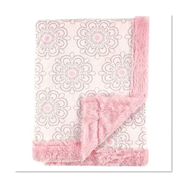 Hudson Baby Plush Blanket with Furry Binding & Back, Modern Floral