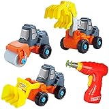 Liberty Imports Kids Take Apart Toys - 4-in-1 Build Your Own Toy Vehicle Construction Playset - Realistic Sounds and Lights with Tools and Power Drill (Construction)