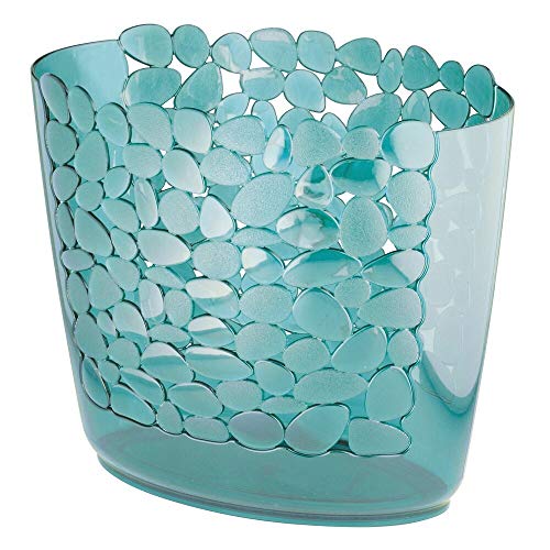 mDesign Decorative Oval Trash Can Wastebasket, Garbage Container Bin for Bathrooms, Powder Rooms, Kitchens, Home Offices - Pebble Design - Blue