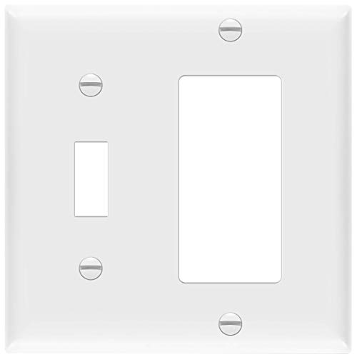 Enerlites 881131-W Decorator/Toggle Switch Wall Plate Combination, 2-Gang, White, Standard Size, Unbreakable Polycarbonate, Replacement Receptacle Faceplates Outlet Cover