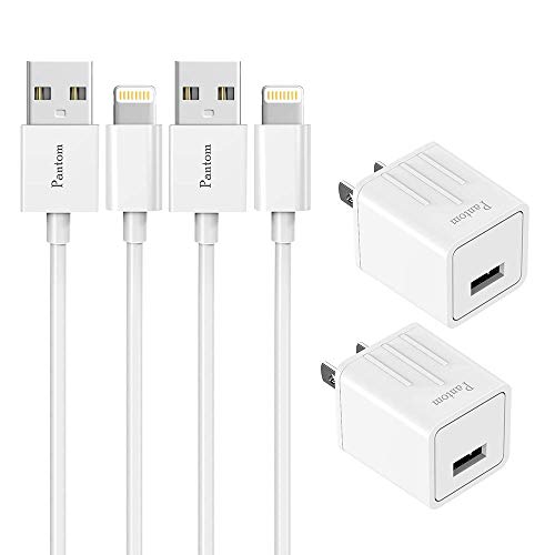 Pantom 2-Pack Wall Charger Plugs with 2-Pack 5-Feet Cables Charge Sync Compatible with iPhone 12/12 Pro/12 Mini/11/11 ProXr/Xs/Xs Max/8/8 Plus/7/7 Plus/6s/6s Plus/5se/5c/5 and iPads (White)