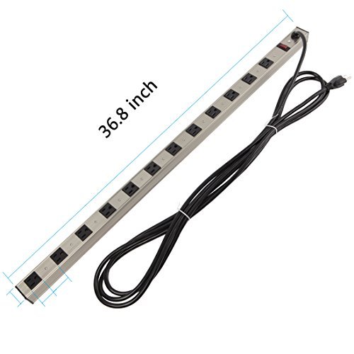 Power Strip Surge Protector Power Socket Multi 12 AC Outlets Ports 1000 Joules 1875W Extension Lead 15 Feet Long Cord Wall Mount 3 Prong Adapter Heavy Duty Plug Circuit Breaker Home ETL Certified