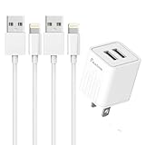 Dual Port 2.4A Wall Charger Plug with 2-Packs 5-Feet Cable Charge Sync Compatible with iPhone 14/14 Pro Max/13/12/11/X/8/8 Plus/7/6/5 iPods iPads Airpods (White)