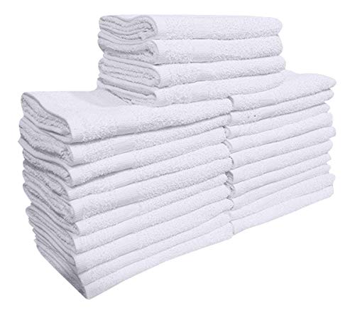 Book Cover 24 Pcs (2 Dozen) White 16x27 Inch Cotton Blend Economy Hand Towels Salon/ Gym/ Hotel Super use Absorbent Best for Kitchen,Janitorial,Home use Towels