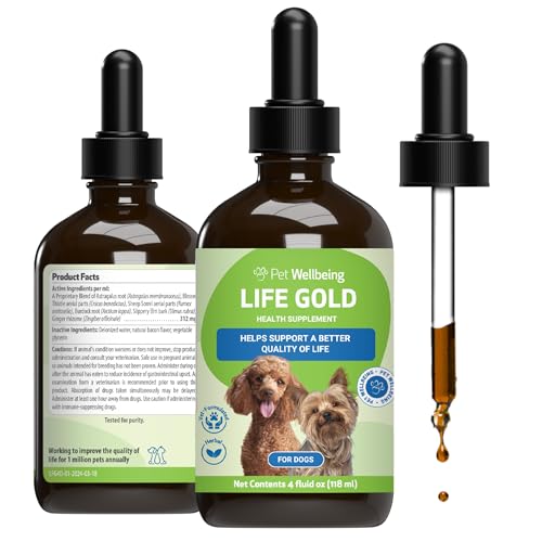 Pet Wellbeing - Life Gold for Large Canines - Immune System Support and antioxidant Protection for Canines with Cancer - 4 oz (118 Milliliter)