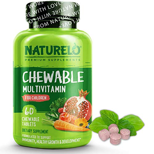 NATURELO Chewable Multivitamin for Children - with Vitamins & Minerals, Whole Food Organic Fruit Blend - Vegan, Vegetarian Supplement for Kids - 60 Tablets