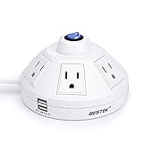 Upgraded Tower Power Strip with USB by BESTEK – Vertical 6 Outlet 6 Foot Long Power Cord, 3 USB Charging Ports … (Gray)