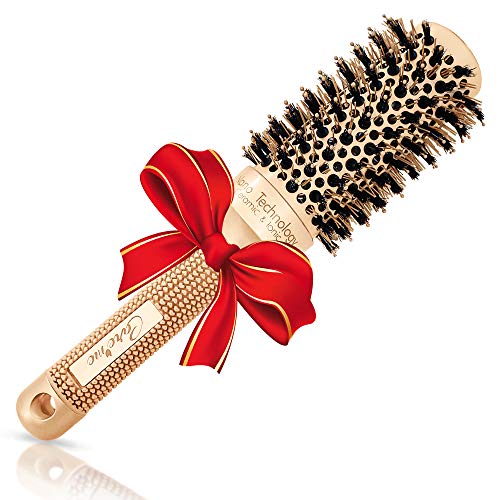 Best Round Hair Brush with Natural Wild Boar Bristles for Blow Dry, Smooth, Curling/Styling with Shine and Volume like in the Hair Salon, 4.3 cm for Medium Length Hair