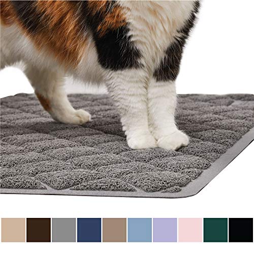 Book Cover Gorilla Grip Original Premium Durable Cat Litter Mat, 35x23, XL Jumbo, No Phthalate, Water Resistant, Traps Litter from Box and Cats, Scatter Control, Soft on Kitty Paws, Easy Clean Cat Mat, Gray