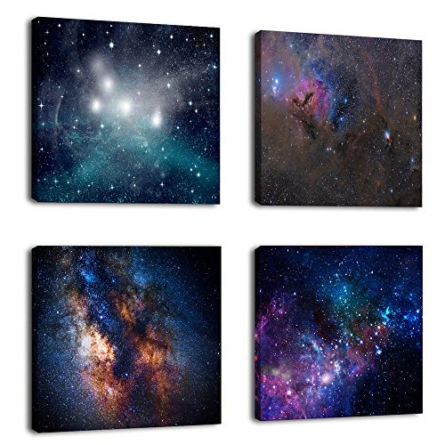 Book Cover S-ANTâ€“Outer Space Starlight Wall Painting Prints on Canvas Wall Decoration Wooden Frames Canvas 4pcs/Set