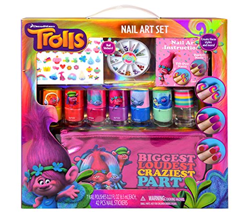 Book Cover Townley Girl Dreamworks Trolls Nail Art Set, Includes: 240 Nail Gems, 42 Stickers, 7 Polishes, Carrying Bag