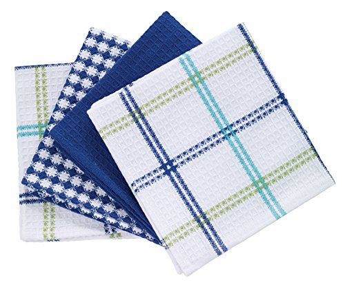 T-fal Textiles Cotton Flat Waffle Dish Cloth, Highly Absorbent, Machine Washable, 12" x 13", Cool, 4-Pack