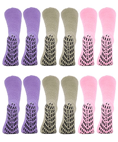 Book Cover Menâ€™s and Womenâ€™s Gripper Non-Skid Hospital Slipper Socks for Seniors - 6-Pack