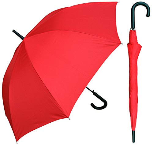 RainStoppers Umbrella 48" Auto Open Red Umbrella with Black Hook Handle (W032TH-RED)