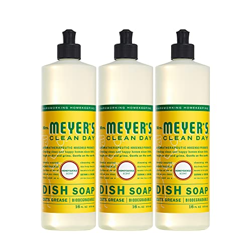 Book Cover Mrs. Meyer's Clean Day Dishwashing Liquid Dish Soap, Cruelty Free Formula, Honeysuckle Scent, 16 oz - Pack of 3
