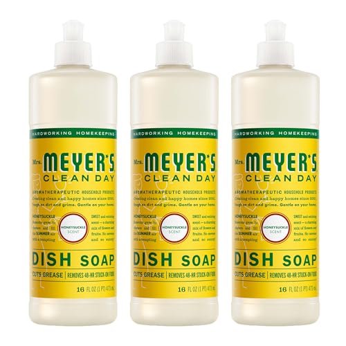 Mrs. Meyer's Clean Day Dishwashing Liquid Dish Soap, Cruelty Free Formula, Honeysuckle Scent, 16 oz - Pack of 3