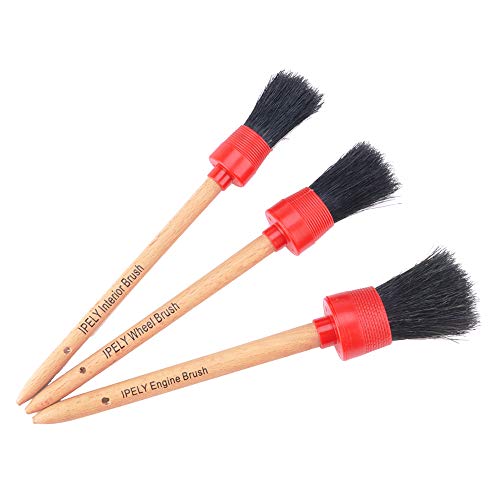 IPELY Auto fox Natural Boar Hair Premium Detail Brushes for Engines, wheels, Interior, Leather, Trim, Air Vents, Emblems - Set of 3
