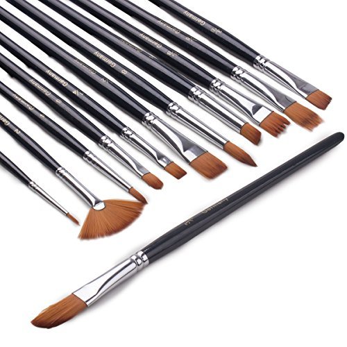 ZWOOS 12pcs Brosses Pinceaux de Peinture avec Manche Bois pour Peinture à Huile - Noir