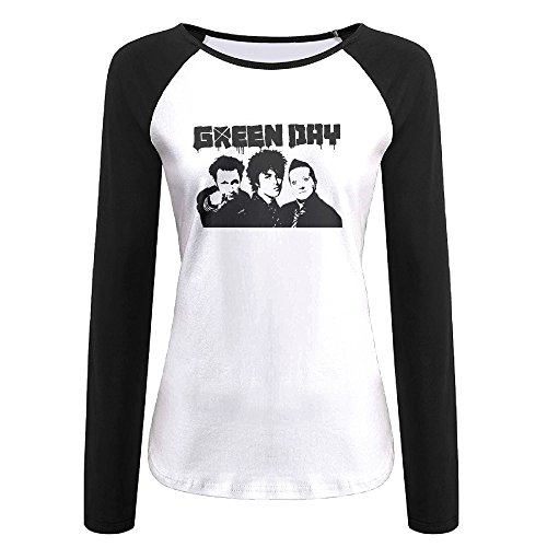 Creamfly Womens Warning Green Day Poster Long Sleeve Raglan Baseball Tshirt M
