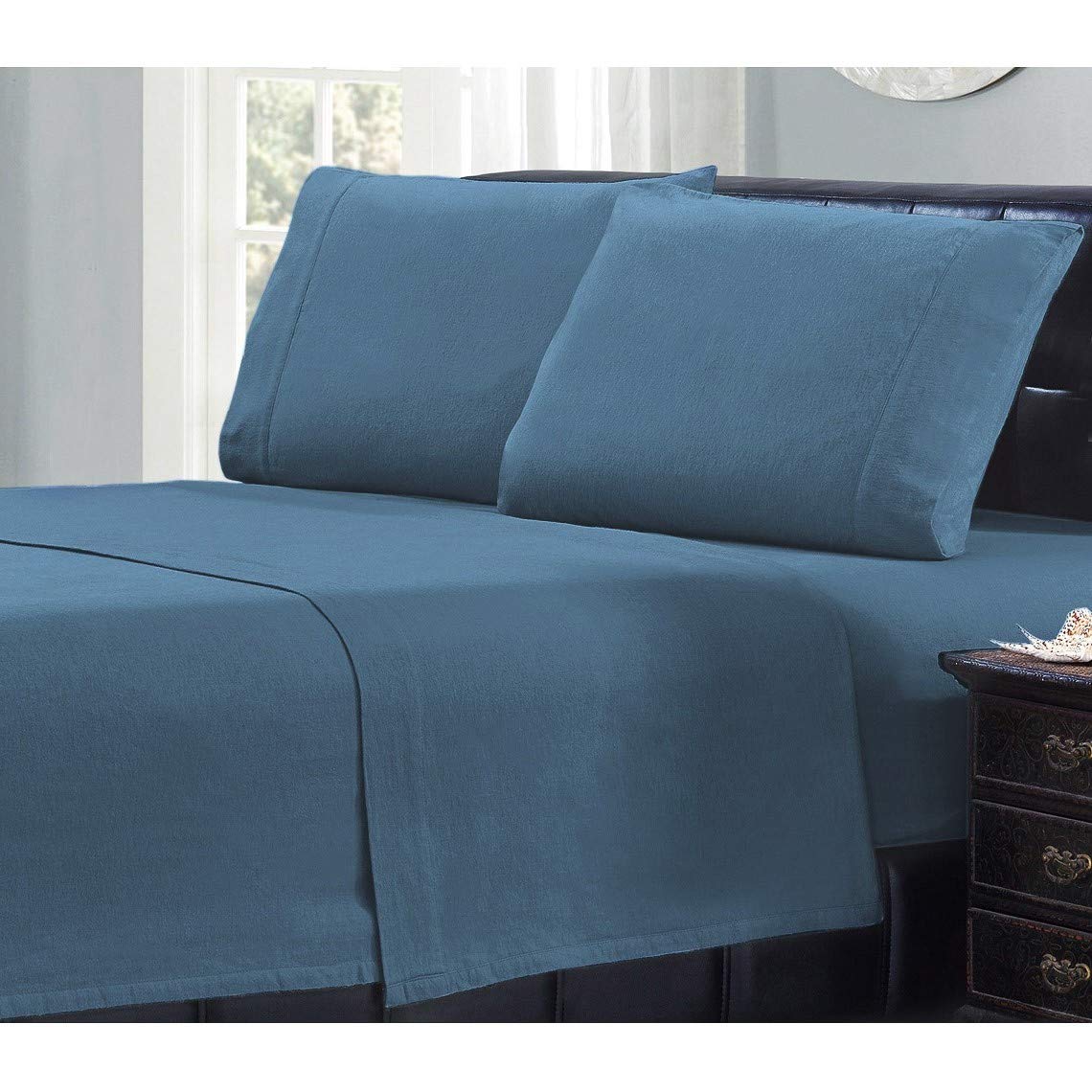 Book Cover Mellanni Flannel 100% Cotton Twin Sheets Set - Fade, Stain, Shed and Wrinkle Resistant - Blue Twin Sheets - Include 1 Flat Sheet 66x96 - 1 Fitted Sheet 39x75 - 2 Pillow Cases 20x30 (Twin, Blue) Twin Blue