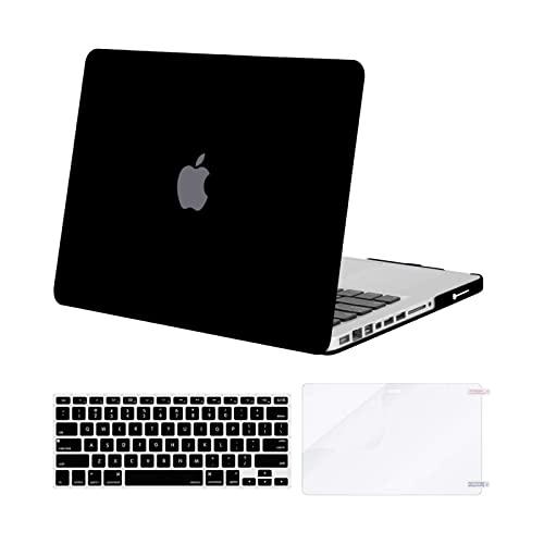 Book Cover MOSISO Plastic Hard Shell Case & Keyboard Cover & Screen Protector Only Compatible with MacBook Pro 13 inch (A1278, Old Version with CD-ROM), Release Early 2012/2011/2010/2009/2008, Black