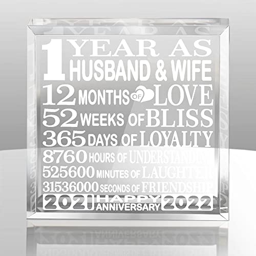KATE POSH First, 1 Year as Husband and Wife Paperweight and Keepsake - Includes 2021 (Marriage Year) and 2022 (1st Anniversary Year) - 1st for Couples