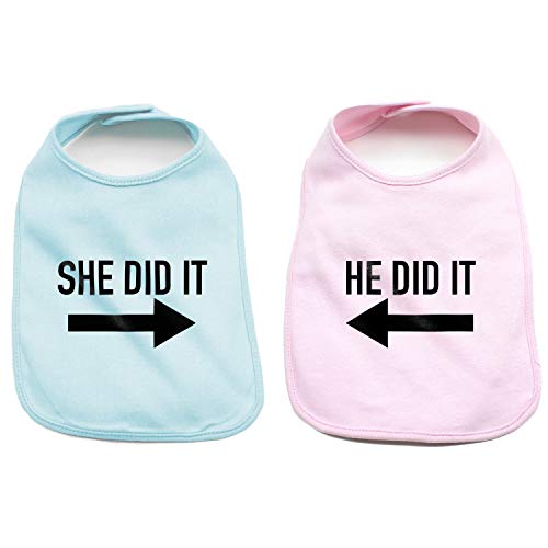 Book Cover He Did It She Did It Arrow Twin Set Baby Cotton Bibs, Light Blue & Light Pink