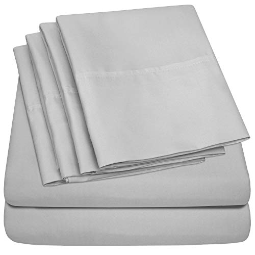 Sweet Home Collection Cal King Size Bed Sheets - 6 Piece 1500 Thread Count Fine Brushed Microfiber Deep Pocket Set - EXTRA PILLOW CASES, VALUE, California, Silver