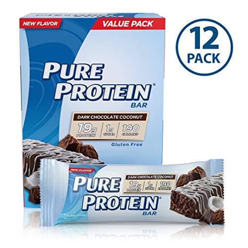 Pure Protein Bars, High Protein, Nutritious Snacks to Support Energy, Low Sugar, Gluten Free, Dark Chocolate Coconut, 1.76oz, 12 Pack