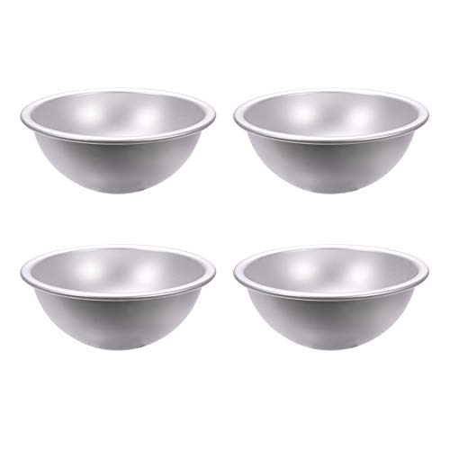 Flunyina 3D Mini 4" Aluminum Hemisphere Pans Set of 4 Half Ball Sphere Bath Bomb Cake Pan Tin 3D Planet Chocolate Bomb Making Molds Baking Mold Pastry Mould for Party Homemade Planet Cake