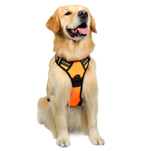 Book Cover rabbitgoo Dog Harness, No-Pull Pet Harness with 2 Leash Clips, Adjustable Soft Padded Dog Vest, Reflective No-Choke Pet Oxford Vest with Easy Control Handle for Large Dogs,Orange,L