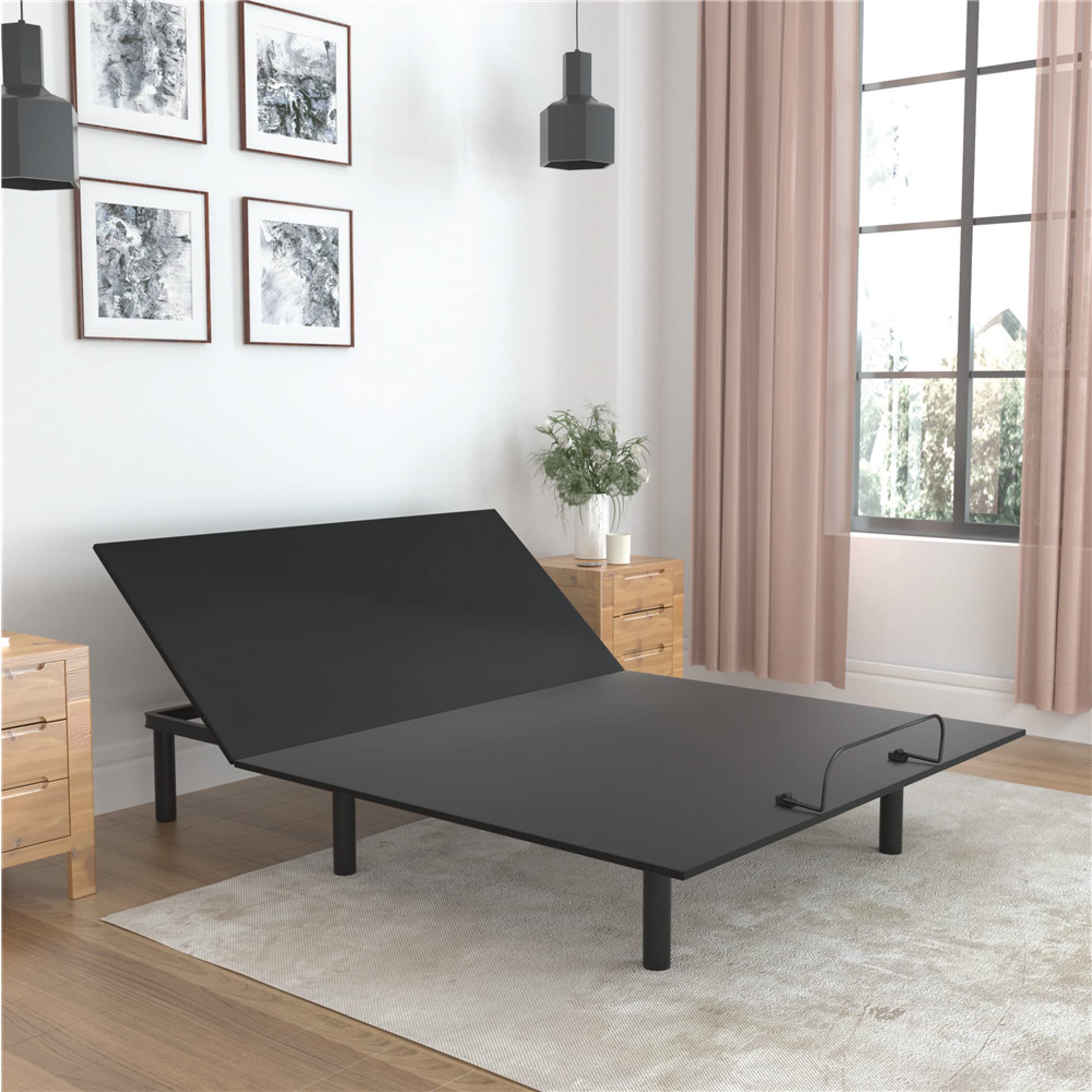 Book Cover Classic Brands Adjustable Comfort Upholstered Adjustable Bed Base with Massage, Wireless Remote, Three Leg Heights, and USB Ports-Ergonomic, King, Black